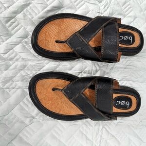 BOC Men's Black and Tan Leather Sandals
